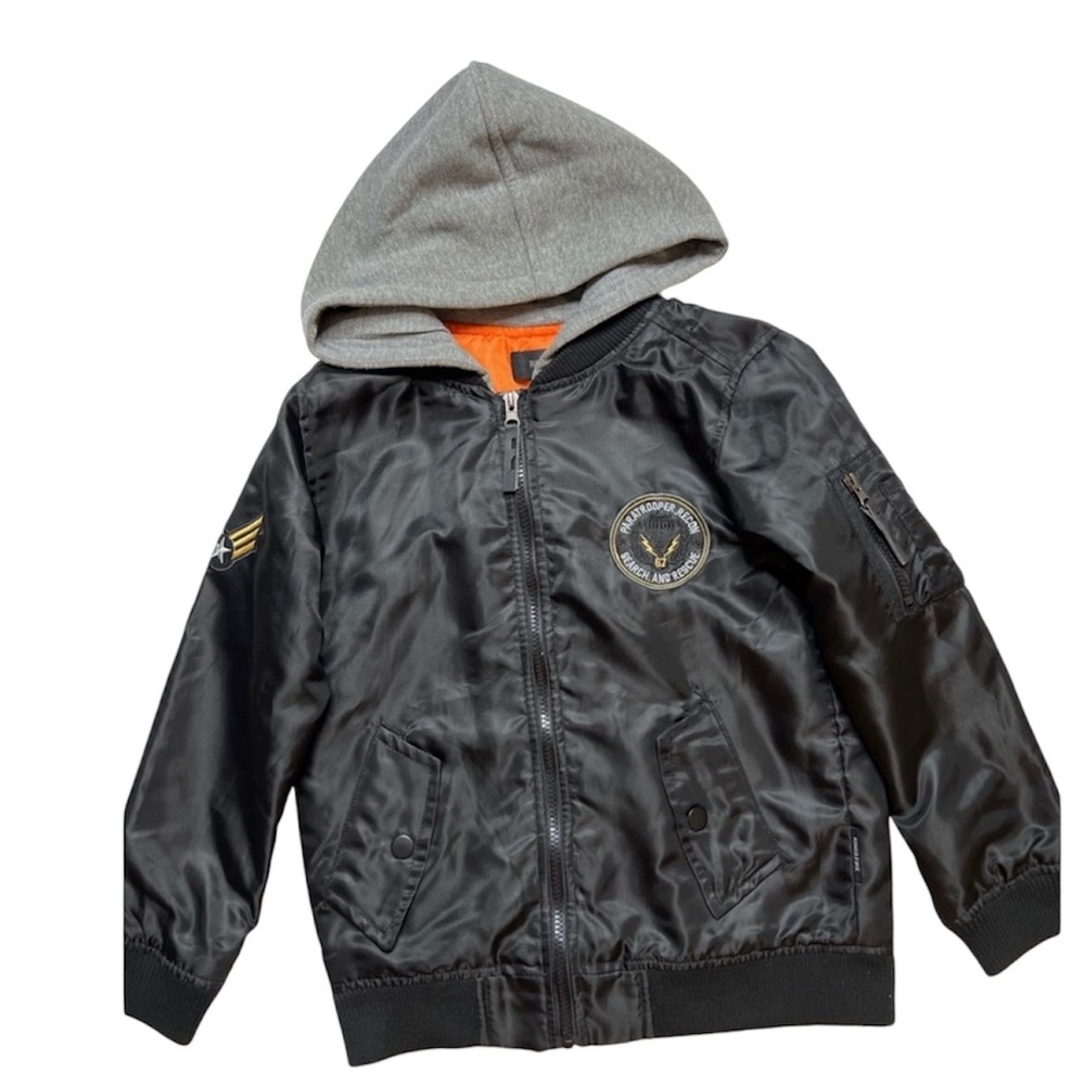 Ring of Fire Black Lionel Nylon Hooded Flight Bomber Jacket Sz S